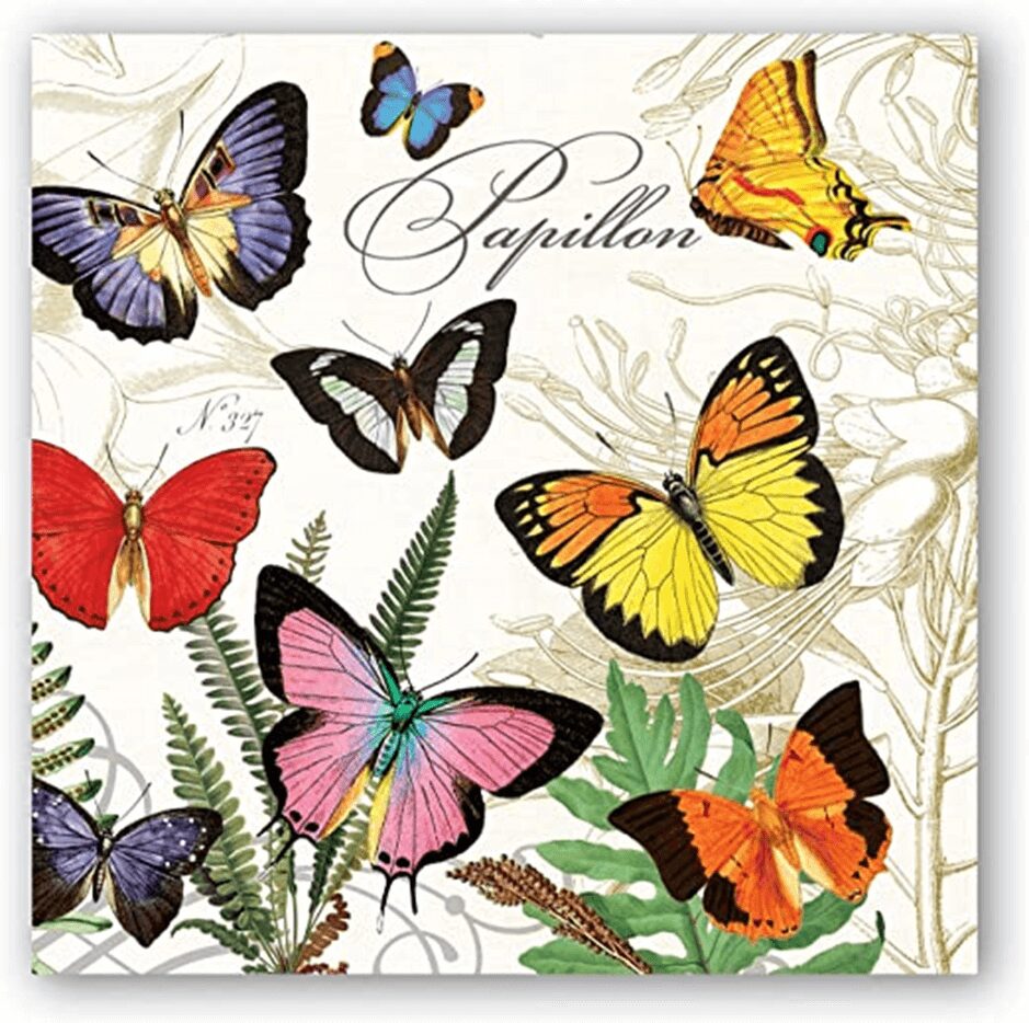 PAPILLON COCKTAIL NAPKIN with butterflies
