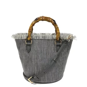 Grey satchel with bamboo handles