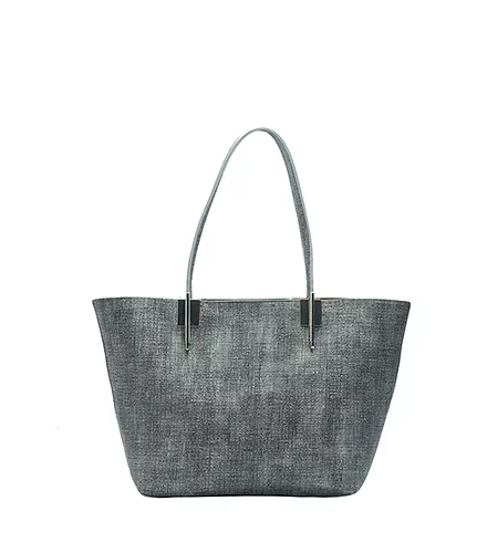 Gray, leather tote
