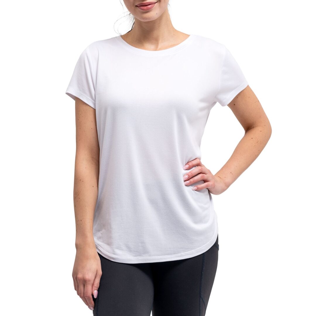 women wearing a solid color t-shirt